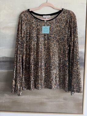 Hayden Los Angeles Sequin Top Black And Copper Large Long Sleeve